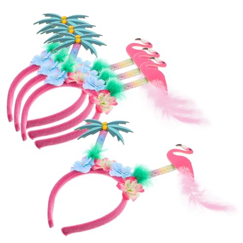 SOPOTUTU 4 Stück Teiliges Hawaii Luau Party Stirnband mit Flamingo und Kokosbaum Design Flexibles Cosplay Haarreif Accessoire für Damen und Mädchen Dekoratives Strand Haarband für von SOPOTUTU