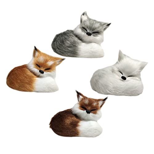 SOPOTUTU 4 Stück Teiliges Plüsch Fuchs Realistische Tierfiguren Deko Simulation Imitation Fuchs Modell Kuschelig Langlebig für Kinderzimmer und Mikrolandschaft von SOPOTUTU