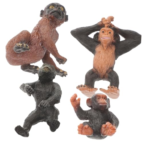 SOPOTUTU 4 Stück Teiliges Schimpansen Tiermodell aus Robustem Harz Realistische Waldtiere Figuren Detailreiche Dschungeltiere Spielzeuge für Kreative Lern Dekorationsobjekte von SOPOTUTU