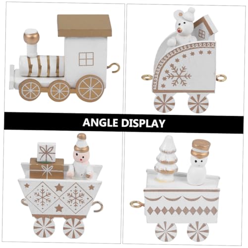 SOPOTUTU 4 Stück Teiliges Set Holz Zugspielzeug Weihnachtsdeko Handbemalte Bastelarbeit Umweltfreundliches Langlebige Holzlok mit Vier Waggons für Innenraumdekoration von SOPOTUTU