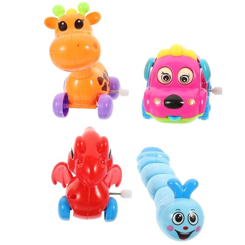 SOPOTUTU 4 Stück Teiliges Wind Up mit Cartoon Tieren Robistisches Innenleben Pädagogisches Fördert Farberkennung und Motorische Fähigkeiten Geeignet für Kleinkinder und Zufällige Farbe von SOPOTUTU