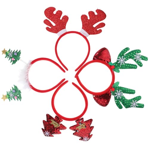 SOPOTUTU 4 Stück Weihnachtskopfschmuck Haarband weihnachtsfeier liefert Weihnachten Rentiergeweih Kopfschmuck Urlaub deko Tierhaarreifen Geweih Kopfbedeckung Rentiergeweih Stirnband Vlies von SOPOTUTU