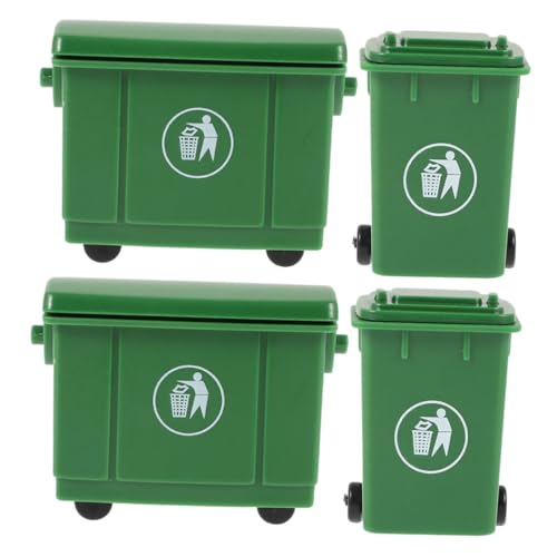 SOPOTUTU 4 Stück Zubehör für Puppenhäuser Puppenhaus Zubehör Puppenhaus Dekoration Spielhaus Zubehör Puppenhaus Abfallmanagement Mini- doppelter Mülleimer Mülltonne Plastik Green von SOPOTUTU