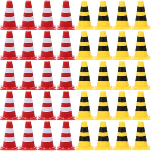 SOPOTUTU 40 Stück Teiliges Mini Verkehrsleitkegel aus Robustem Realistische Baustellen Straßensperren Pädagogische Verkehrszeichen Modelle für Verkehrssicherheit und Rollenspiel von SOPOTUTU