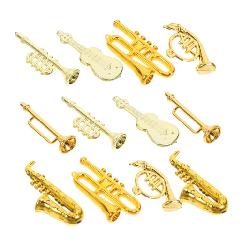 SOPOTUTU 48 Stück Miniatur-musikinstrumentenmodell Trompete Mini-trompete Spielzeugsaxophon Saxophonmodell Mini-Klarinette Mini-Ornamente Für Musikinstrumente Plastik Golden von SOPOTUTU
