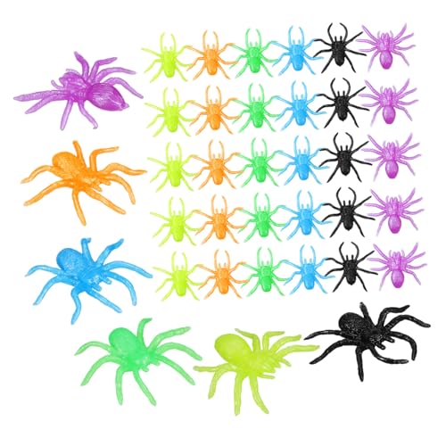 SOPOTUTU 48 Stück Teiliges Halloween Spinnenspielzeug Realistische Dehnbare TPR Spinnen Farben Vielseitige Deko und Streichspielzeuge für Partygeschenke Klassenraum Preise und Halloween von SOPOTUTU