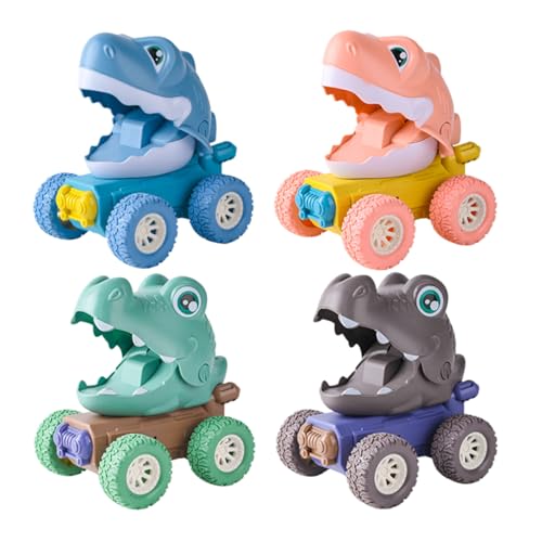 SOPOTUTU 4Stücke Teiliges Dinosaurier Spielzeugauto für Drück und GEH Funktion Design Leicht und Langlebig für Kleinkinder Fördert Interaktion und Kreativität von SOPOTUTU