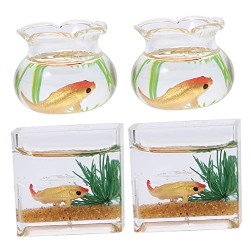 SOPOTUTU 4Stücke Teiliges Miniaturfischtank aus für Puppenhaus Zufällige Fischfarbe zur Dekoration von Miniaturlandschaften Wohnzimmer und Spielzimmer Langlebig und Detailreich von SOPOTUTU