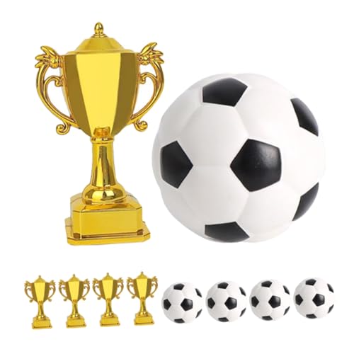 SOPOTUTU 5 Sätze Mini Fußball Trophäen aus Kunststoff Kleine Goldfarbene Pokale Dekorationen Robuste Sportparty Tischdeko für Kindergeburtstag und Sportfeiern von SOPOTUTU