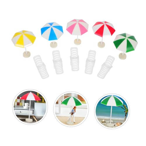 SOPOTUTU 5 Sätze Mini Strand Deko Teilig mit Mini Liegestühlen und Sonnenschirmen Realistische Puppenhaus Deko Vielseitig für Bonsai Garten und Fotografie Sommerliche Mikro Meeresszene von SOPOTUTU