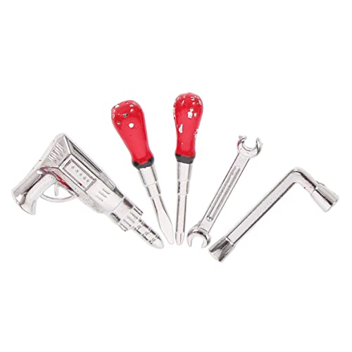 SOPOTUTU 5 Stück Mini -Reparaturwerkzeuge Miniatur -Tool -Kit Puppenhaus-Werkzeuge Mini-Puppenhauszubehör Modell eines Miniatur-Reparaturwerkzeugs Miniaturhauszubehör Legierung Silber von SOPOTUTU