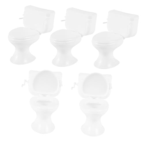 SOPOTUTU 5 Stück Puppenhaus Toilettenzubehör Mini Toilettenspielzeug Rollenspiel Toilettensitz Puppenhaus Möbelzubehör Winzige Toilette Puppenhaus Zubehör Abs Weiß von SOPOTUTU