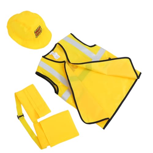 SOPOTUTU 5 Stück Teiliges Handwerker Kostüm mit Hut Weste Gürtel Werkzeugtasche Atmungsaktives Material für Faschingsparty Halloween Verkleidung Jungen Mädchen Bühnenrolle von SOPOTUTU