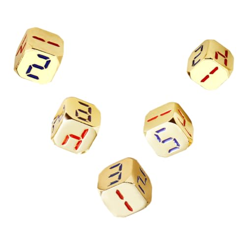 SOPOTUTU 5 Stück Teiliges Metallwürfel Große Goldene Zahlenwürfel mit Abgerundeten Ecken für Tischspiele Poker Party Brettspiele Kompakt und Tragbar von SOPOTUTU