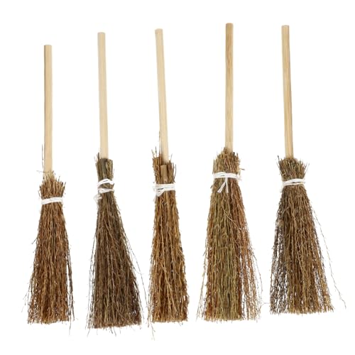SOPOTUTU 5 Stück Teiliges Mini Handgefertigtes Dekobesen Leichtes Langlebiges Puppenhaus Zubehör Niedliche Besen Requisiten für Garten und DIY Szenen von SOPOTUTU