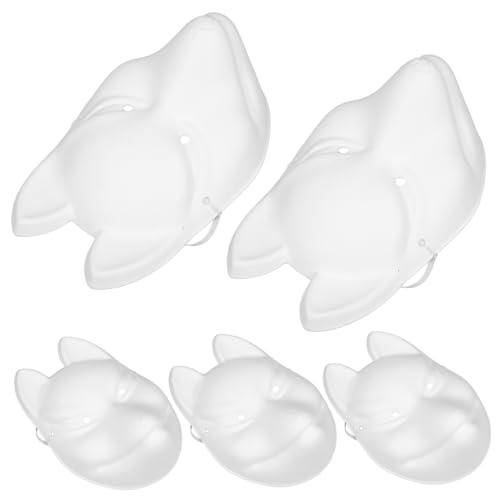 SOPOTUTU 5 Stück Weiße DIY Fuchsmaske aus Papiermischung Unbemalte Bastelmasken zum Bemalen Kreative Faschings und Halloween Masken für Partyspaß von SOPOTUTU