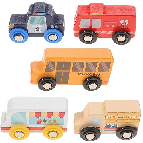 SOPOTUTU 5Stücke Teiliges Holzauto für Lustige Fahrzeugfiguren aus Hochwertigem Holz für Kreative Spielmomente und Farberkennung für Jungen und Ab Jahren von SOPOTUTU