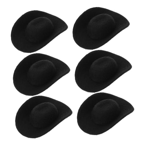 SOPOTUTU 6 Stück Hutspielzeug Formeller Hut Handgemachter Hut Kleine Hutschmuck Cowboyhut-Schlüsselanhänger Mini-Kegelhüte DIY Mini-Top-Filzhut Mini-Zylinder Mini-Filzhüte Stoff Black von SOPOTUTU
