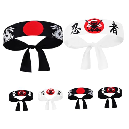 SOPOTUTU 6 Stück Japanisches Ninja-stirnband Hachimaki-stirnband Sushi Chef Bandana Krawatte Kostüm Kopfbedeckung Für Karate Kochen von SOPOTUTU