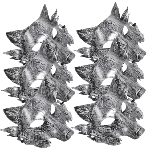 SOPOTUTU 6 Stück Realistische Wolf Kopf Halbgesichtsmaske Halloween Cosplay Kostüm Zubehör für Erwachsene Party Maskerade Karneval von SOPOTUTU