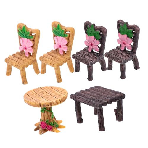 SOPOTUTU 6 Stück Simulierte Tisch- und Stuhlverzierungen DIY Miniaturhaus Märchengartentisch Zubehör Mini Möbel Winzige Möbel Hausmöbel Puppenstubenmöbel Mini-Tisch Miniaturen Harz Coffee von SOPOTUTU