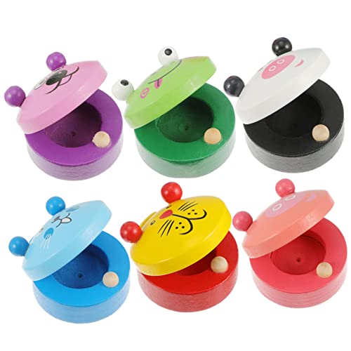 SOPOTUTU 6 Stück Teiliges Holzspielzeug mit Bunten Cartoon Castanets Pädagogisches Musikspielzeug für Jahre Sicher Verarbeitet aus Robustem Holz Fördert Frühe Musikalische Bildung und von SOPOTUTU