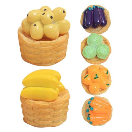 SOPOTUTU 6 Stück Teiliges Mini Obstkorb Realistische Simulation Harzmodell für Puppenhaus Dekoration Buntes Miniatur Lebensmittel Zubehör für DIY Bastelprojekte und Sammlungen von SOPOTUTU
