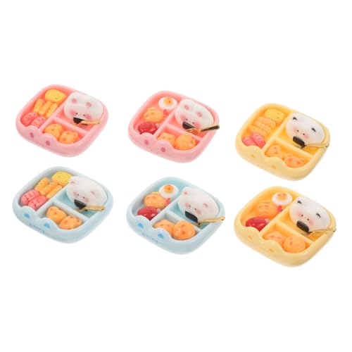 SOPOTUTU 6 Stück Teiliges Miniatur Dollhouse mit Niedlichen Harz Tierfiguren Vielseitige Miniaturhaus Zubehörteile Realistische Mini Sushi Bento Boxen als Dekorative Essensmodelle für von SOPOTUTU