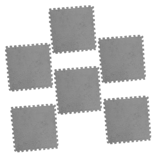 SOPOTUTU 6 Stück Teiliges Plüsch puzzlematten Weiche rutschfeste Bodenteppiche Nahtlos Ineinandergreifend als Spielmatte für Haushaltsboden Graue Puzzlefliesen von SOPOTUTU