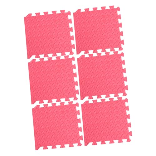 SOPOTUTU 6 Stück Teiliges Rotes Eva Puzzlematte mit Umweltfreundlicher Blattstruktur Dicke Bodenschutzmatten für rutschfeste Stoßdämpfende Spielmatten zum Verbinden im Wohn und Kinderzimmer von SOPOTUTU