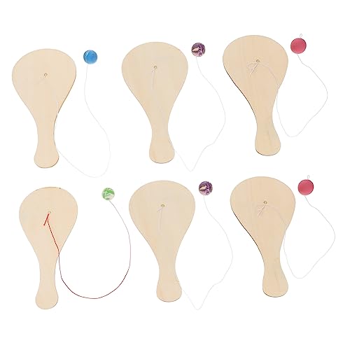 SOPOTUTU 6Stücke Holz Paddel Ball Für DIY Malset Für Kreative Bastelideen Und Sicher Für Garten Und Freizeitaktivitäten Fördert Motorik Und Koordination von SOPOTUTU