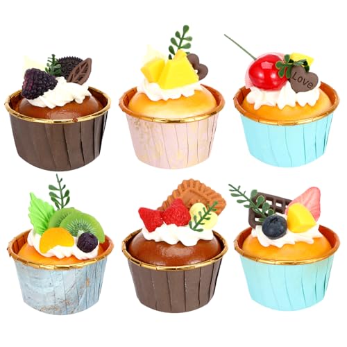 SOPOTUTU 6Stücke Künstliche Cupcake Modelle Realistische Tortendekoration für Zuhause Büro Bäckerei Hochzeiten Foto Requisiten und Lehrmaterial Hochwertige und Langlebige von SOPOTUTU