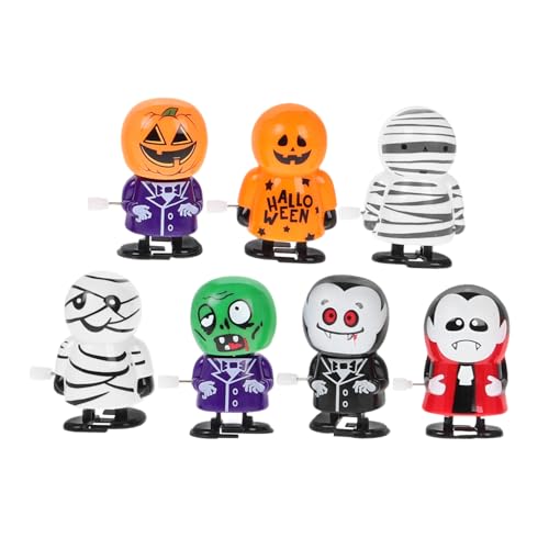SOPOTUTU 7 Stück Teiliges Halloween Aufziehspielzeug aus Gruselige Figuren Wie Zombie Skelett und Kürbis Langlebig Leicht Sicher mit Glatten Kanten als Deko für Halloween Partys von SOPOTUTU