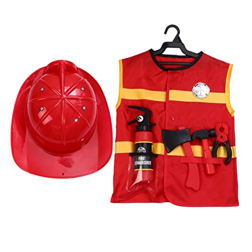 SOPOTUTU 7Stücke Feuerwehrmann Rollenspiel Set Für Teiliges Kostüm Mit Weste Hammer Und Abzeichen Für Halloween Cosplay Partys Und Kreative Spiele von SOPOTUTU