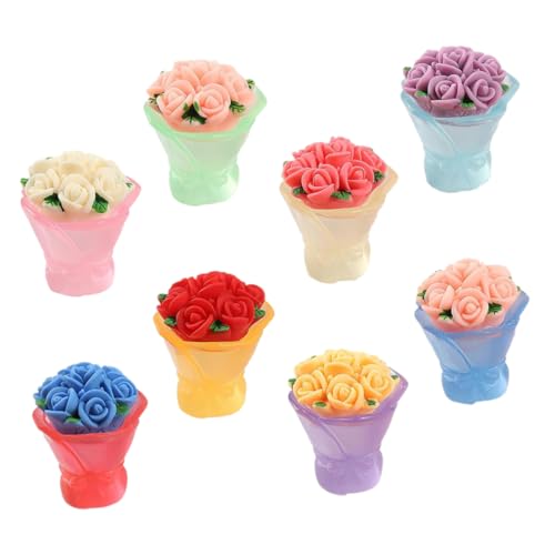 SOPOTUTU 8 Stück Mini-rosenstrauß Kunstpflanzen Künstliche Blumen Für Den Innenbereich Gefälschte Außenpflanzen Spielzeugtopfpflanzen Kunstblumen Mit Vase Puppenhaus Pflanzen Harz von SOPOTUTU