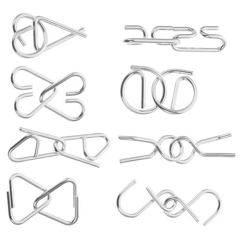 SOPOTUTU 8 Stück Teiliges Metall Logikspielzeug Ring Verzahnung Puzzles für Konzentration Denkspiel Geschicklichkeitsspiel Gehirntrainer Ab Jahren mit Reisebeutel von SOPOTUTU