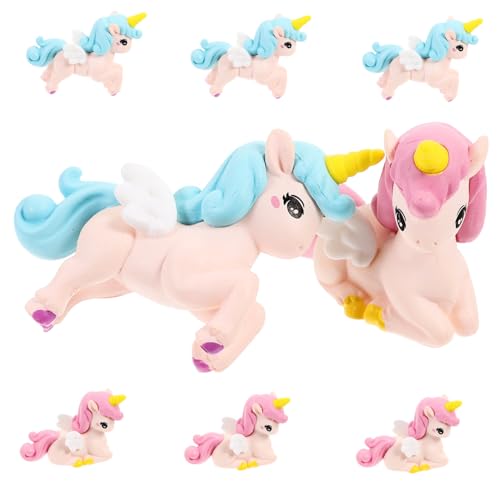 SOPOTUTU 8 Stück Teiliges Mini Einhorn Figuren aus Resin Detailreiche Bunte Miniatur Einhorn Dekoration für Mikro landschaften Puppenhäuser Torten und Innenbereich Langlebig und Vielseitig von SOPOTUTU
