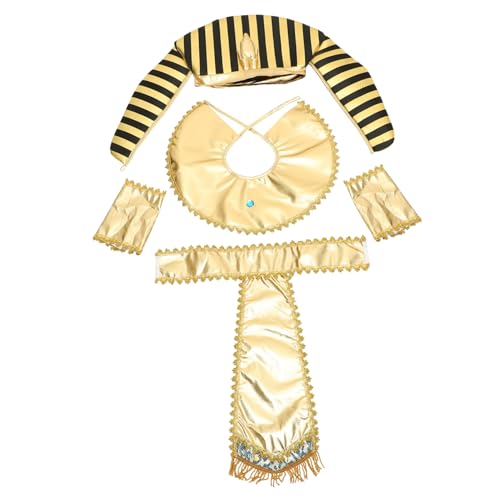 SOPOTUTU Ägyptisches Halloween Kostümset Teilig mit Verstellbarem Gürtel Pharaonischem Kopfschmuck Ärmeln und Kragen Wiederverwendbares Stoffmaterial für Themenpartys und Cosplay von SOPOTUTU