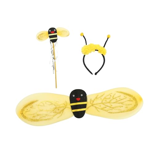 SOPOTUTU Bienenflügel Kostüm mit Haarreif und Zauberstab Teiliges Party Accessoire für Mädchen Bienenmotivierte Festival Verkleidung Leicht und Dekorativ für Bühnenauftritte von SOPOTUTU