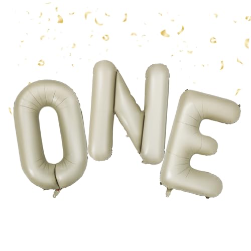 SOPOTUTU Cremeweiße Große Buchstaben Brief Sprechblasen Pastell Ballondekorationen Geburtstag Party Eins Luftballons 1 Ballon Ein Ballon Beige Aluminiumfolie von SOPOTUTU