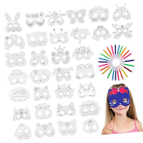 SOPOTUTU DIY Cosplay Masken Teilig mit Designs Farben Aquarellstifte Elastischem Band Unbemalte Kreative Party und Karnevalsmasken für Frauen zum Bemalen und Basteln SOPOTUTU DIY Cosplay Masken Teilig mit Designs Farben Aquarellstifte Elastischem Band Unbemalte Kreative Party und Karnevalsmasken für Frauen zum Bemalen und Basteln von SOPOTUTU
