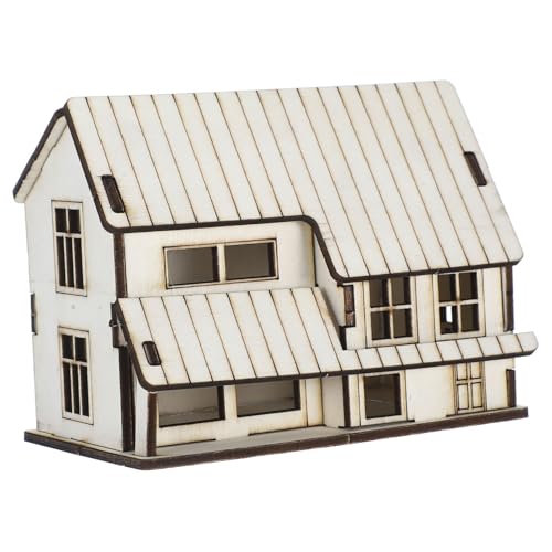 SOPOTUTU DIY Miniatur Holzhaus Bausatz Beige Unfertiges Miniaturhaus Modell zum Zusammenbauen und Bemalen Geeignet für Weihnachtsdorf Deko Sandkasten Architektur Mikrogarten und Bastelfans von SOPOTUTU