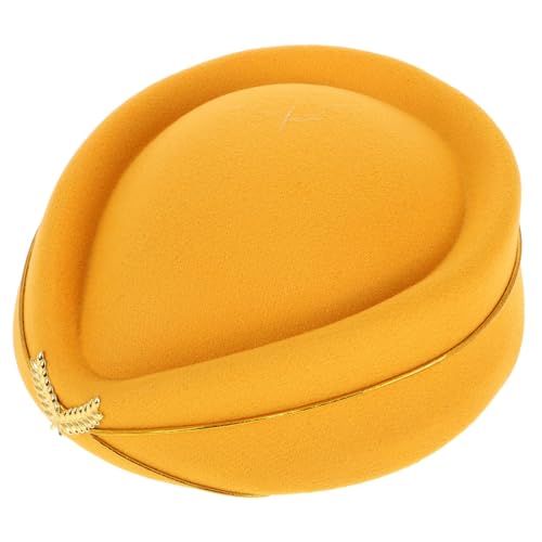 SOPOTUTU Gelber Filz stewardess hut Verstellbar Flugbegleiterin Mütze Damen Cosplay Bühnenkostüm für Auftritte SOPOTUTU Gelber Filz stewardess hut Verstellbar Flugbegleiterin Mütze Damen Cosplay Bühnenkostüm für Auftritte von SOPOTUTU