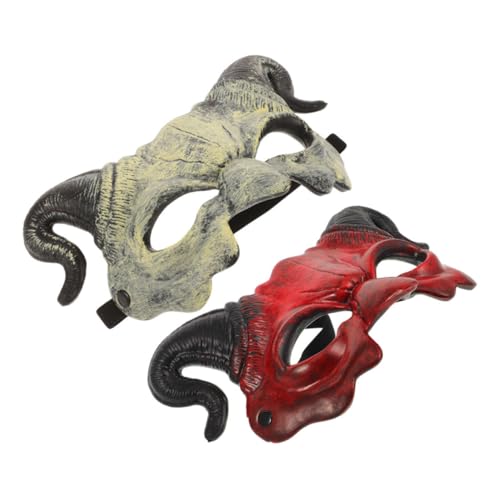 SOPOTUTU Halloween Maske Teufelsmaske mit Hörnern Gruselige Halbschalen-maske für Karneval Cosplay und Party Vielseitiges Halbgötter-gesichtszubehör in Rot und Weiß von SOPOTUTU