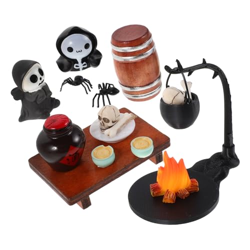 SOPOTUTU Halloween Miniatur Dollhouse Dekorationen Schädel Figur Miniature Landschaft Ornamente für Geisterhaus Kleine Feengarten Deko für Gruselige Halloween Szenen von SOPOTUTU