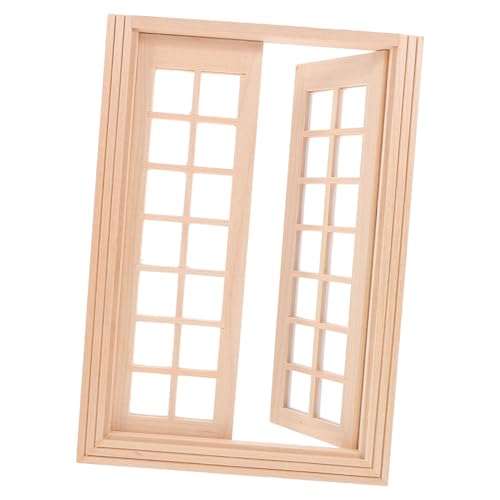 SOPOTUTU Holz Panel Innenbereich Modell Doppelflügelige Holztür mit Kunststoffglas DIY Zubehör für Puppenhausmöbel von SOPOTUTU