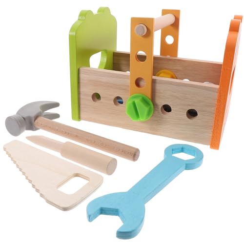 SOPOTUTU Holz Werkzeugset Teilig Stabiles Lernspielzeug Bunter Werkzeugkasten Fördert Feinmotorik Handwerkliches Geschick für Kleinkinder Mädchen Jungen Geburtstag Weihnachten von SOPOTUTU