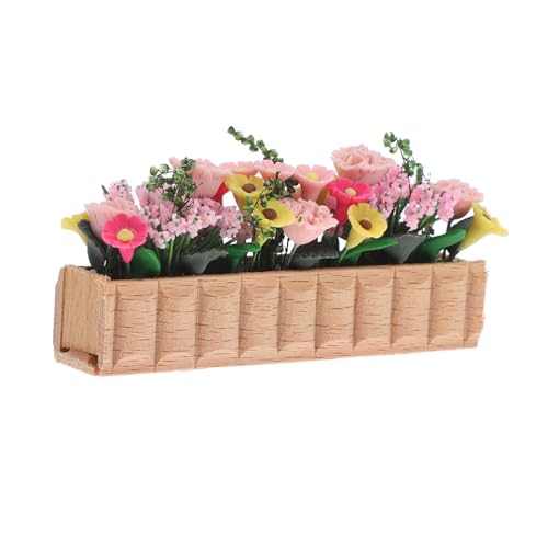 SOPOTUTU Holzblumenmodell Puppe Kindergarten Dekorate Bauernhaus Winzig Klein Mini Realistisch Drinnen Blumentöpfe Dollhouse -pflanzenmodell Blumentopf Bunt von SOPOTUTU