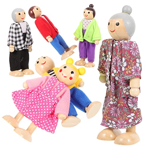 SOPOTUTU Holzfamilien Puppen Bewegliche Mini Figuren Flexibles für Fantasievolles Puppenhaus Zubehör Sicher Glatt für Rollenspiele und Kreative Beschäftigung von SOPOTUTU