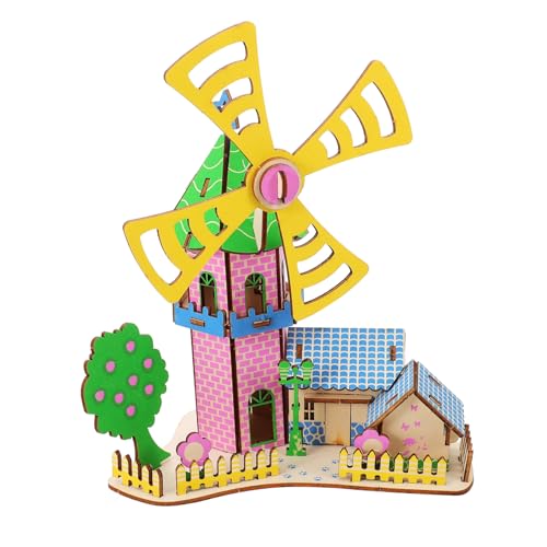 SOPOTUTU Holzpuzzle Windmühle Haus DIY Bausatz Einfaches Montage Holzmodell für Erwachsene Dekoratives Holzhaus Puzzle Kreatives Windmühlenhaus Holzbausatz von SOPOTUTU